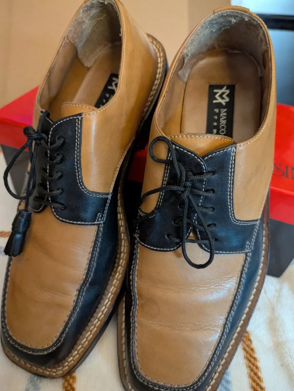 Marco Vicci Mens Leather Italian Shoes 9.5 Two Tone-Brown & Light Brown